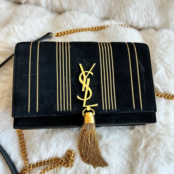 Auth Special Edition YSL Kate Suede Shoulder Bag W/ Gold Hardware - Picture 2 of 13